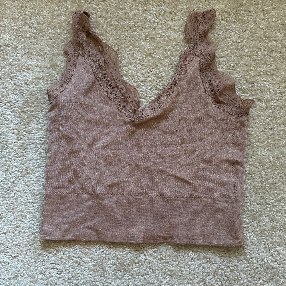 Lace Trim Crop Top in Dusty Rose